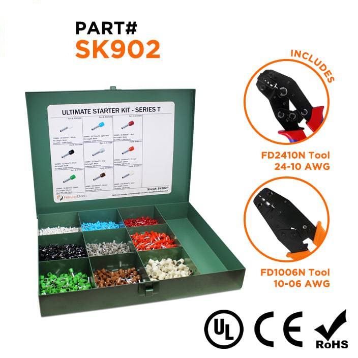 SK902 - 22 to 8 AWG Ultimate Wire Ferrules Kit + FD2410N & FD1006N Tools, 5,400 Pieces, Series T, 1 Kit