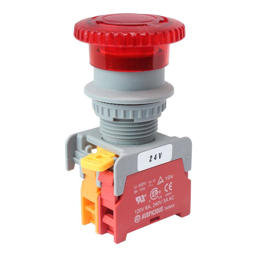 MBL22-1/C-24-RD - 22mm Emergency Latching Stop Switch - 24V - Rojo