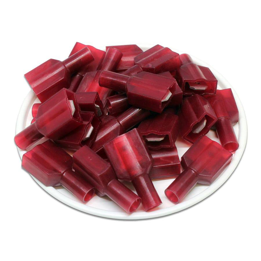 MDFNY1-250 - 22 a 16 AWG Con aislamiento de nailon Terminales de desconexión rápida, Male, Totalmente aislados, Rojo, 100 piezas
