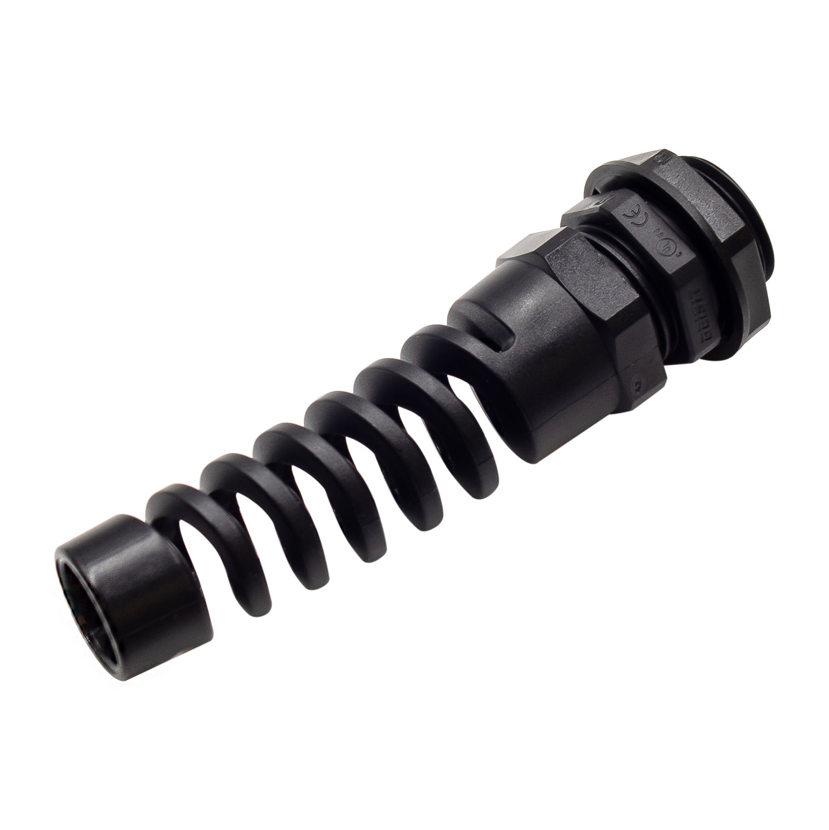 N12612SRB - 1/2" NPT Thread Nylon Cable Gland with Strain Relief, Black, Range: 1/4" to 1/2", UL Listed, IP68, IP69K - 1 Piece
