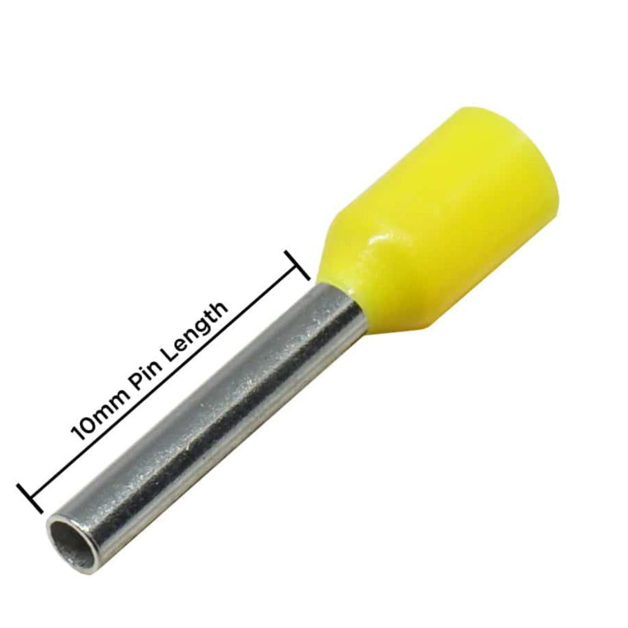 Z+F V30AE000014 - 18AWG Insulated Punteras, 10mm Pin, Amarillo, Small Collar, 500 piezas