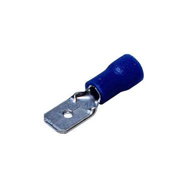 MDD2-250 - 16 a 14 AWG Vinyl PVC Insulated Terminales de desconexión rápida, Male, Totalmente aislados, Double Crimp, Azul, 100 piezas