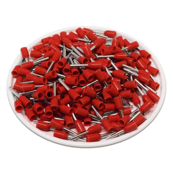 F07508R - 20 AWG Insulated Wire Ferrules, 8mm Pin, Red, 500 Pieces