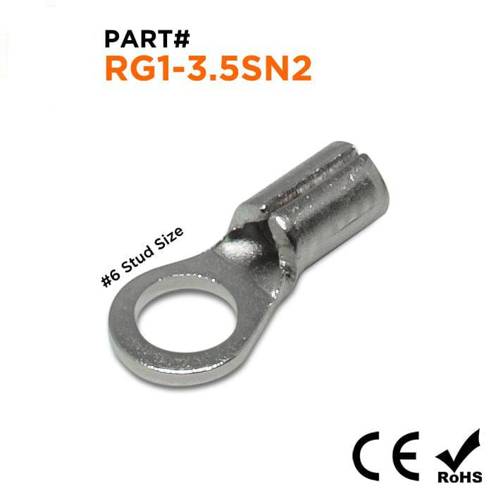 RG1-3.5SN2 - 22 to 16 AWG High Temperature Ring Terminals, #6 Stud, Steel, 900°F, 100 Pieces