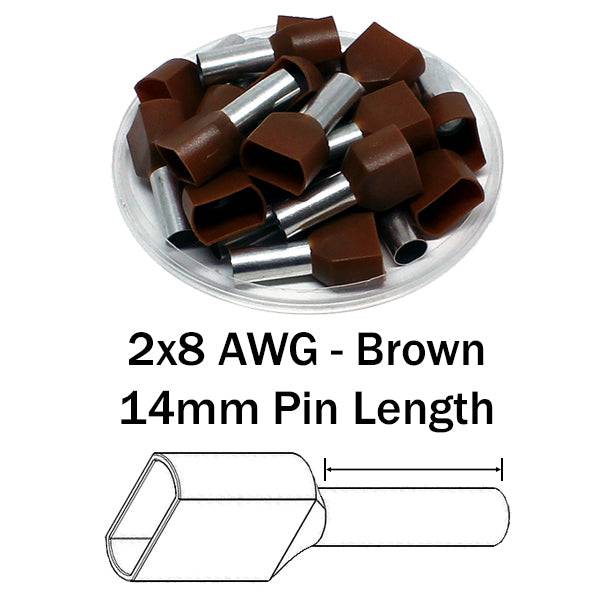 TT100014 - 8 AWG Twin Punteras, 14mm Pin, Marrón, 100 piezas
