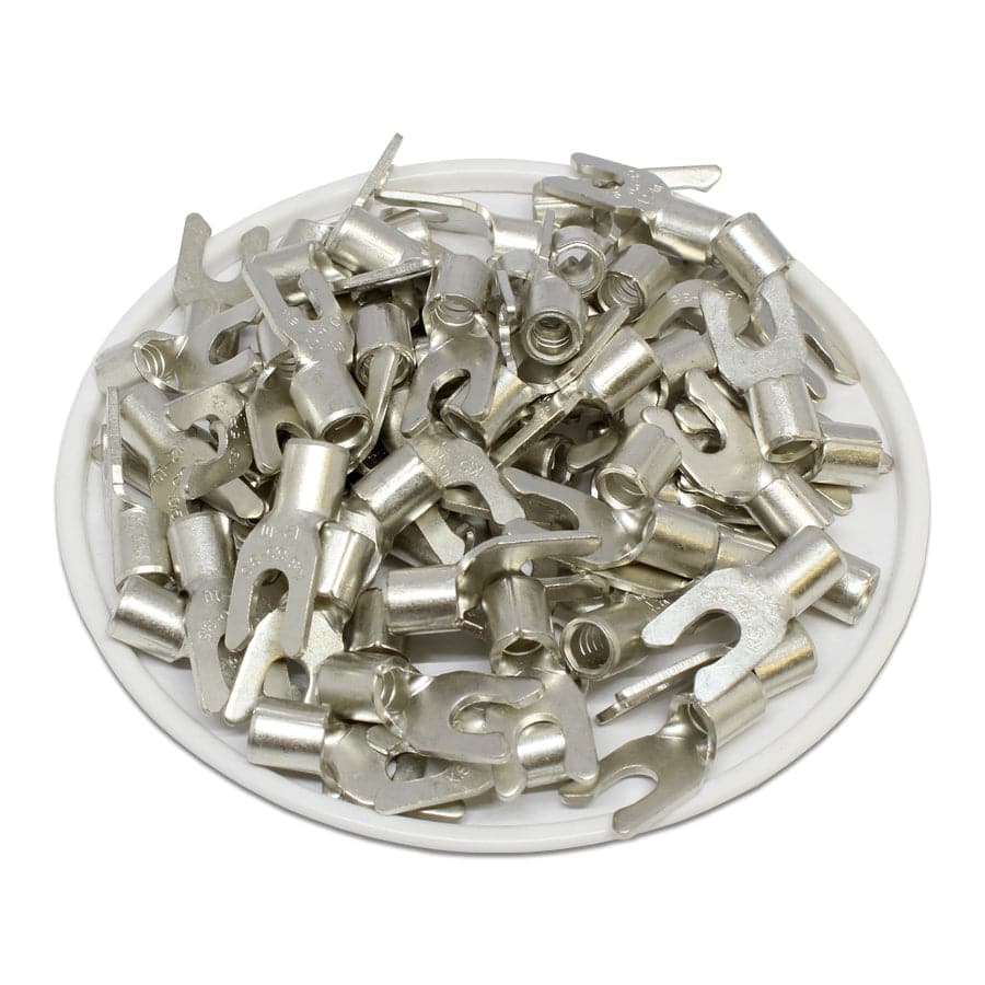 12-10 AWG Sin aislamiento Locking Terminales de horquilla, #6 Orificio, UL Approved, 100 piezas - LSNB5-37