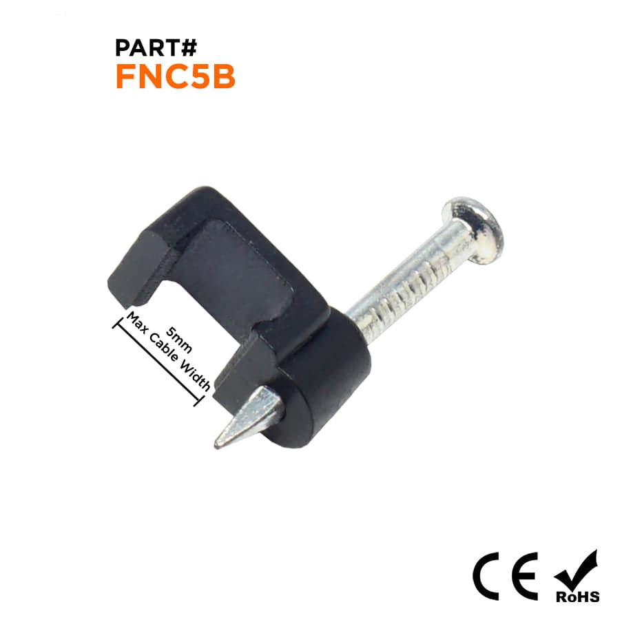 FNC5B - Flat Nail Cable Clip - Negro - 5mm