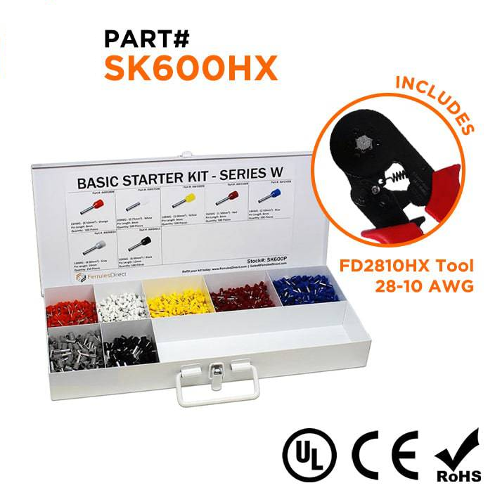 SK600HX - 22 to 10 AWG Basic Wire Ferrules Kit + FD2810HX Tool, 2,850 Pieces, Series W, 1 Kit