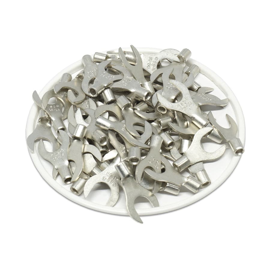 ANB2-6 - 16 to 14 AWG Non Insulated Fork Terminals, 1/4" Stud, UL Recognized, 100 Pieces