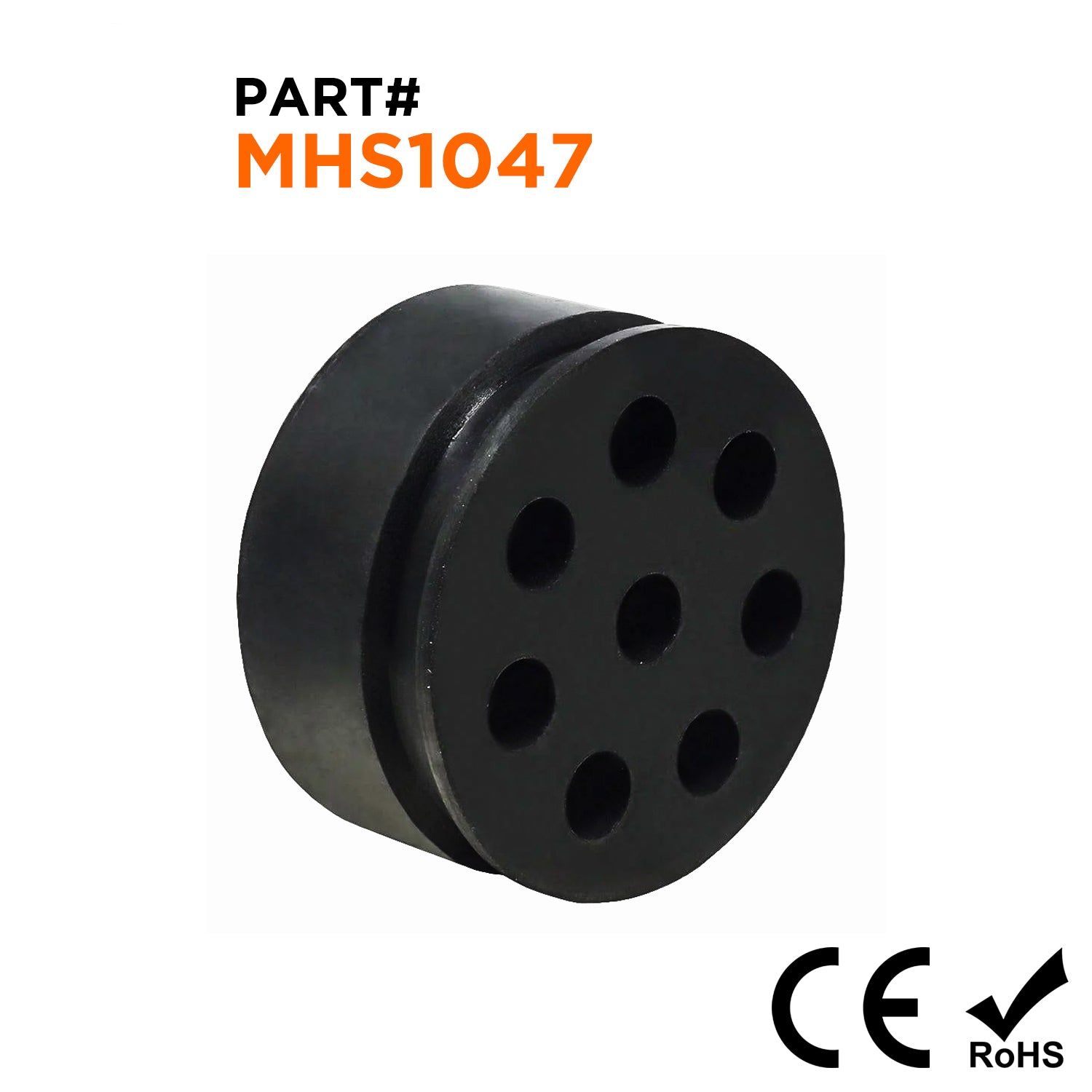 MHS1047 - Cable Gland Multi Hole Seals, Sizes: NPT1-1/4", PG29, M32, 8-Hole x 5mm, IP68, 1 Piece