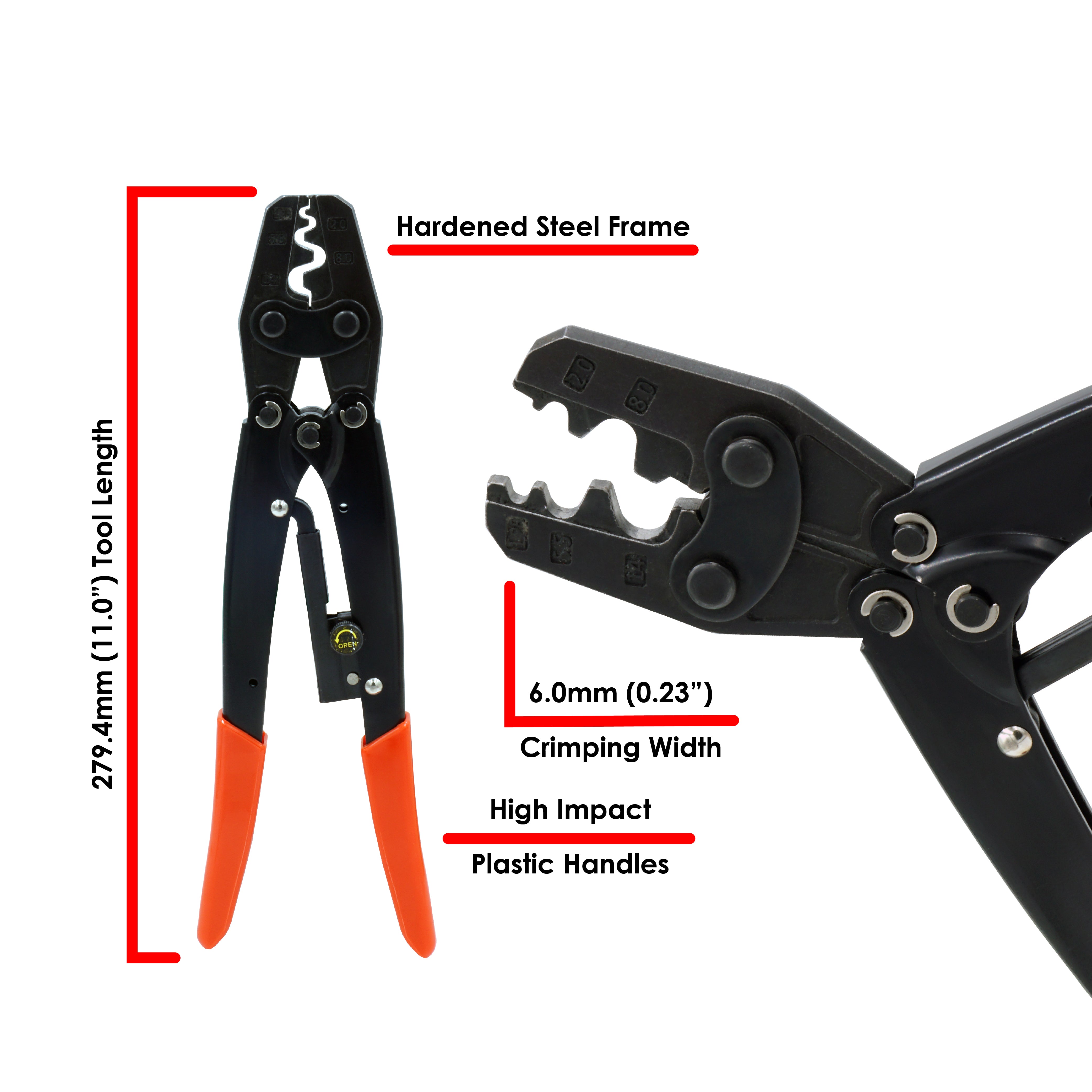 FDT1606 - Non Insulated Terminal Crimping Tool - 16-6 AWG - Long Handle