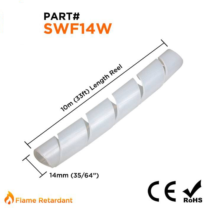 SWF14W - Fire Retardant Spiral Wrap - 14mm Black - 33ft (10m)