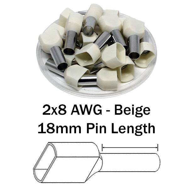 TW100018 - 2x8 AWG (18mm Pin) Twin Punteras - Beige, 100 piezas