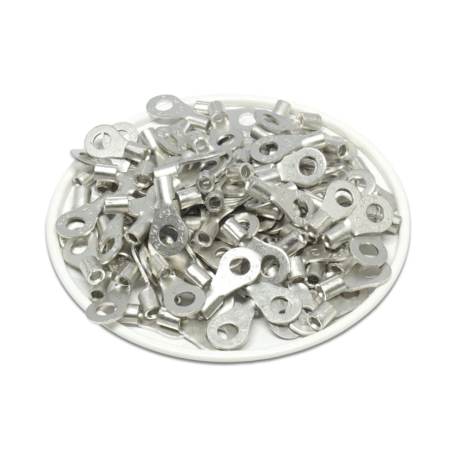 RNBS2-4 - 16 to 14 AWG Non Insulated Ring Terminals, #8 Stud, UL Recognized, 100 Pieces