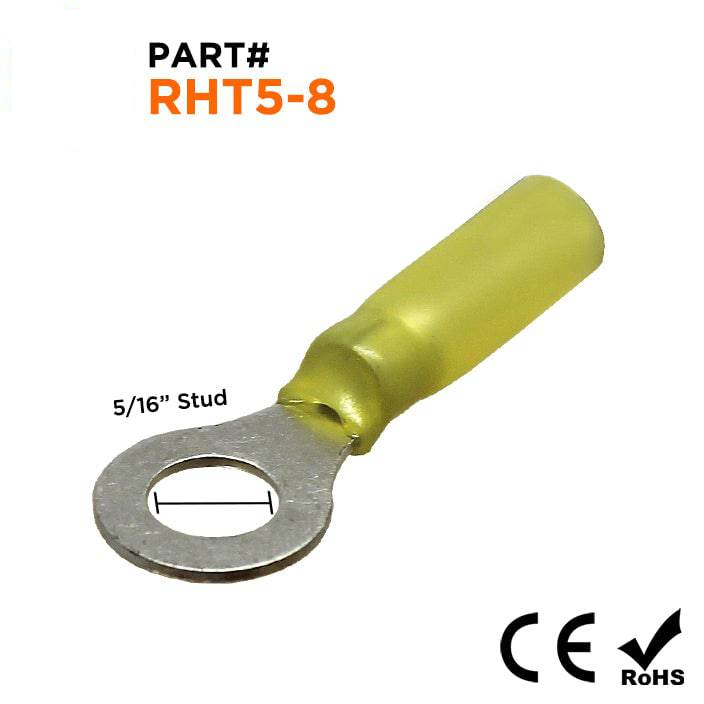 RHT5-8 - 12 a 10 AWG Termorretráctiles Terminales de anillo, 5/16" Orificio, Polyethylene, 10 piezas