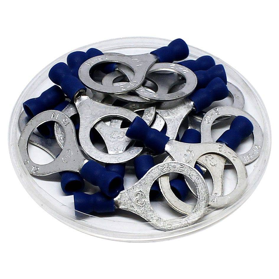 RVE2-10 - 16 to 14 AWG Vinyl Insulated Easy Entry Ring Terminals, 3/8" Stud, Butted Seam, 100 Pieces