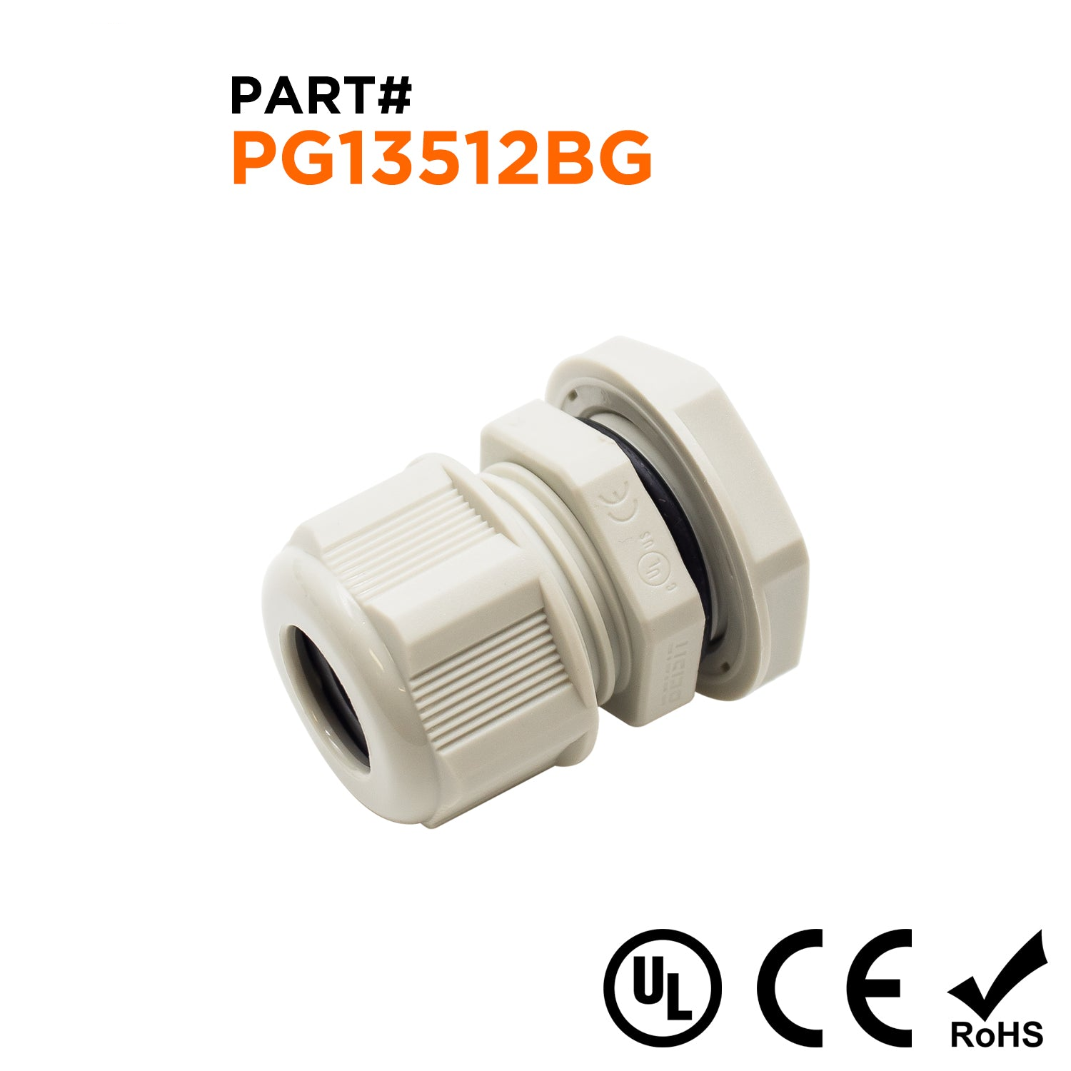 P13512BG - PG13.5 Rosca De nailon Prensaestopas, Beige, Rango: 1/4" a 1/2", UL Listed, IP68, IP69K - 1 pieza