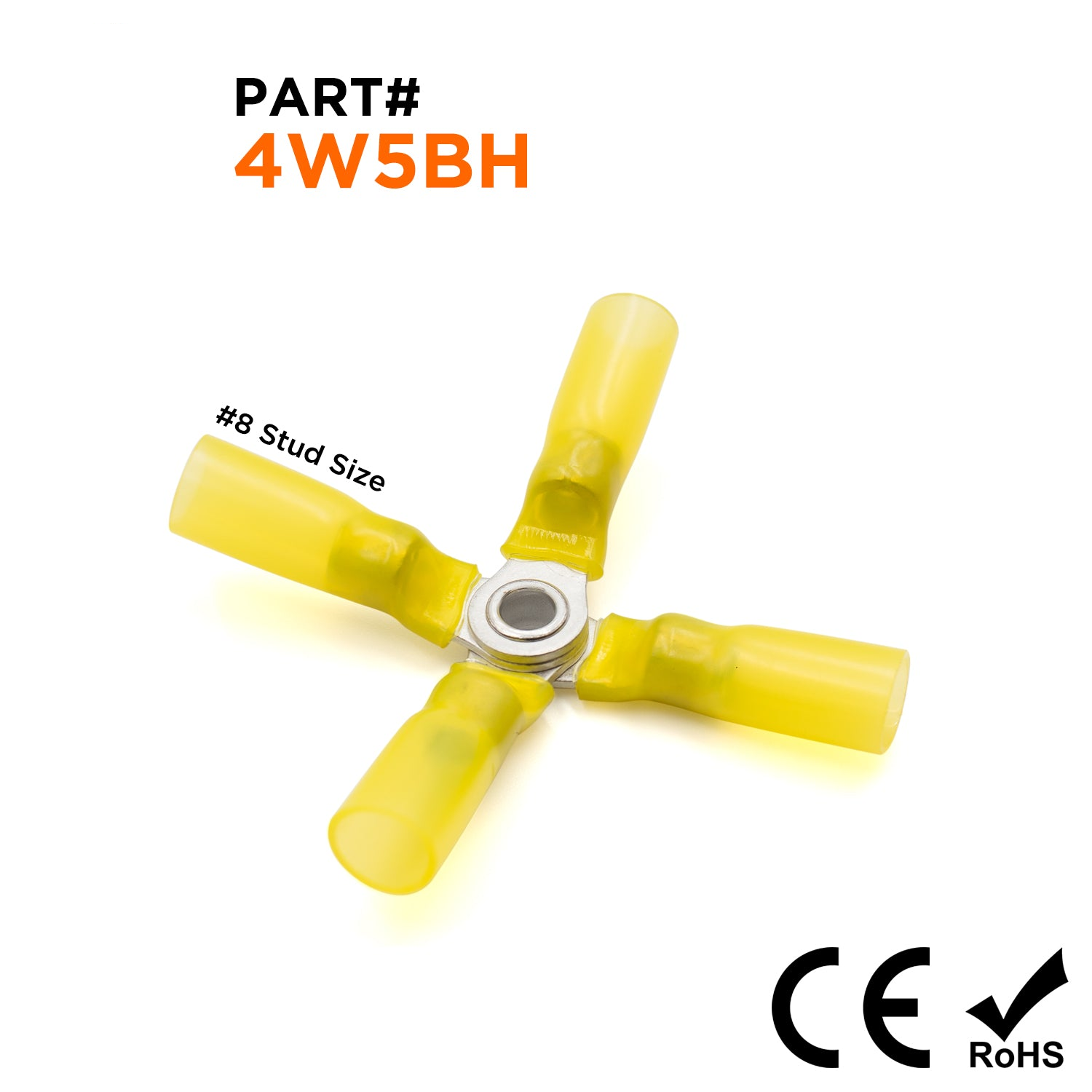 4W5BH - 12 a 10 AWG 4-Way Splice Conectores, #8 Orificio, Heat Shrinkable De nailon, 10 piezas