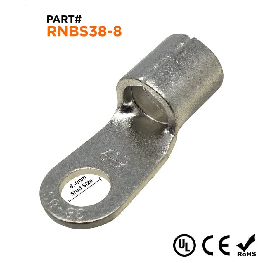 RNBS38-8 - 2 AWG Non Insulated Ring Terminals, 5/16" Stud, UL Recognized, 25 Pieces