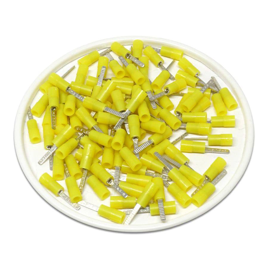 DBNYB05-8 - 26 to 22 AWG Nylon Flat Blade Terminals, Yellow, 8mm Pin Length, 100 Pieces