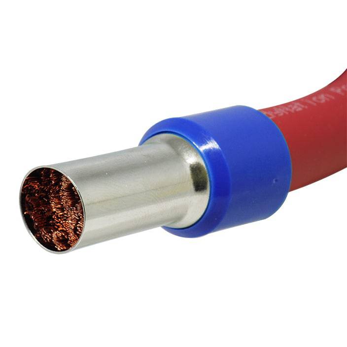 AD560018 - 0 & 1/0 AWG Single Insulated Wire Ferrules, 18mm Pin, Blue, 25 Pieces