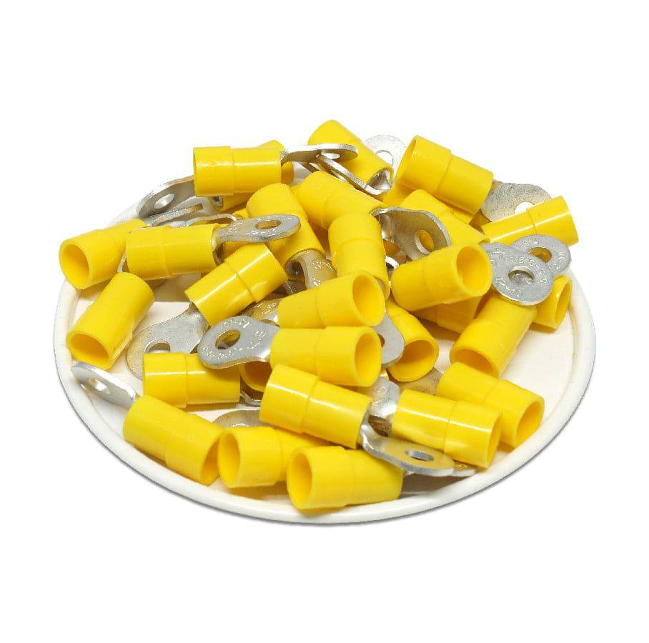 RVYL5-37 - 12 to 10 AWG Molded PVC Vinyl Insulated Ring Terminals, Easy Entry, #6 Stud, 50 Pieces