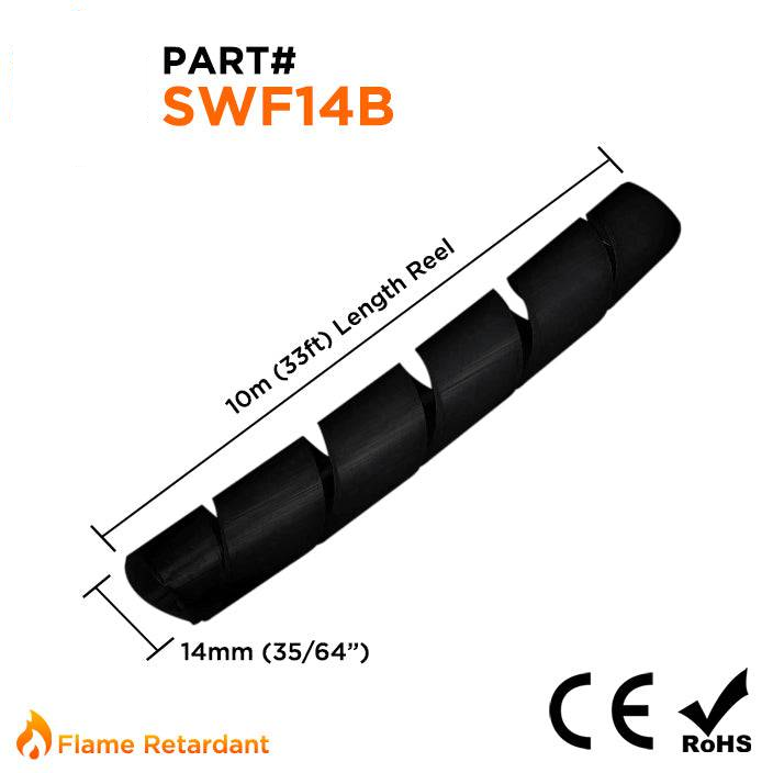 SWF14B - Fire Retardant Spiral Wrap - 14mm Black 33 ft (10m)