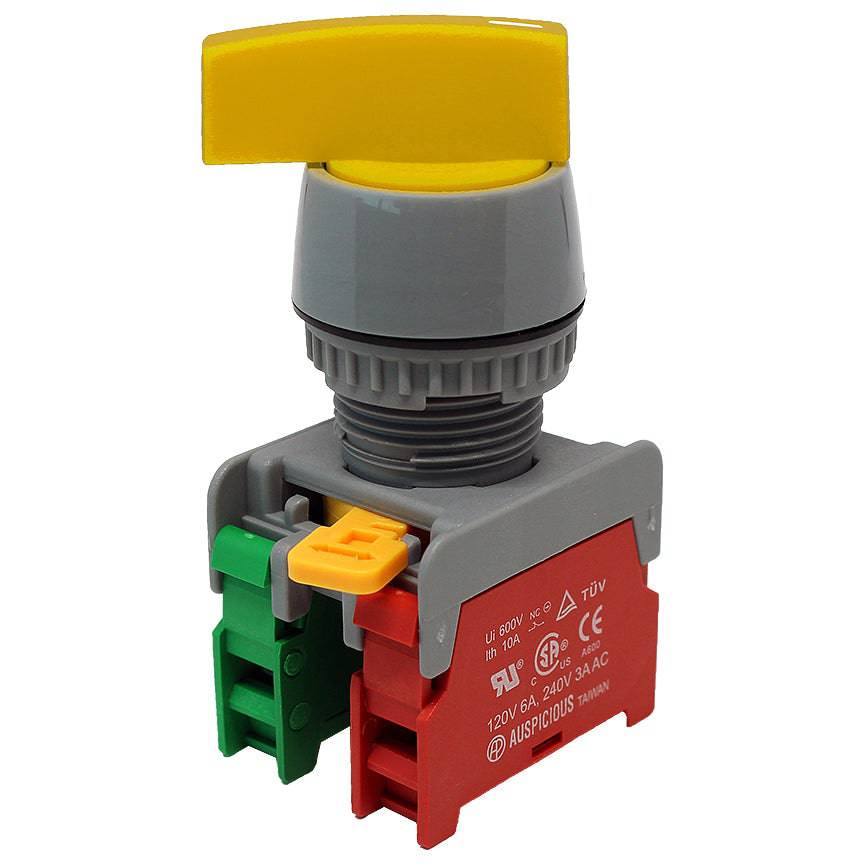 GLCS22-1O/C-YL - Long Knob Switch - 2 Contact (1O/C) - 2 Positions (1-2) - Amarillo