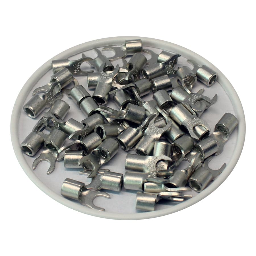 12-10 AWG Sin aislamiento Terminales de horquilla, #8 Orificio, UL Approved, 50 piezas - ANB5-4