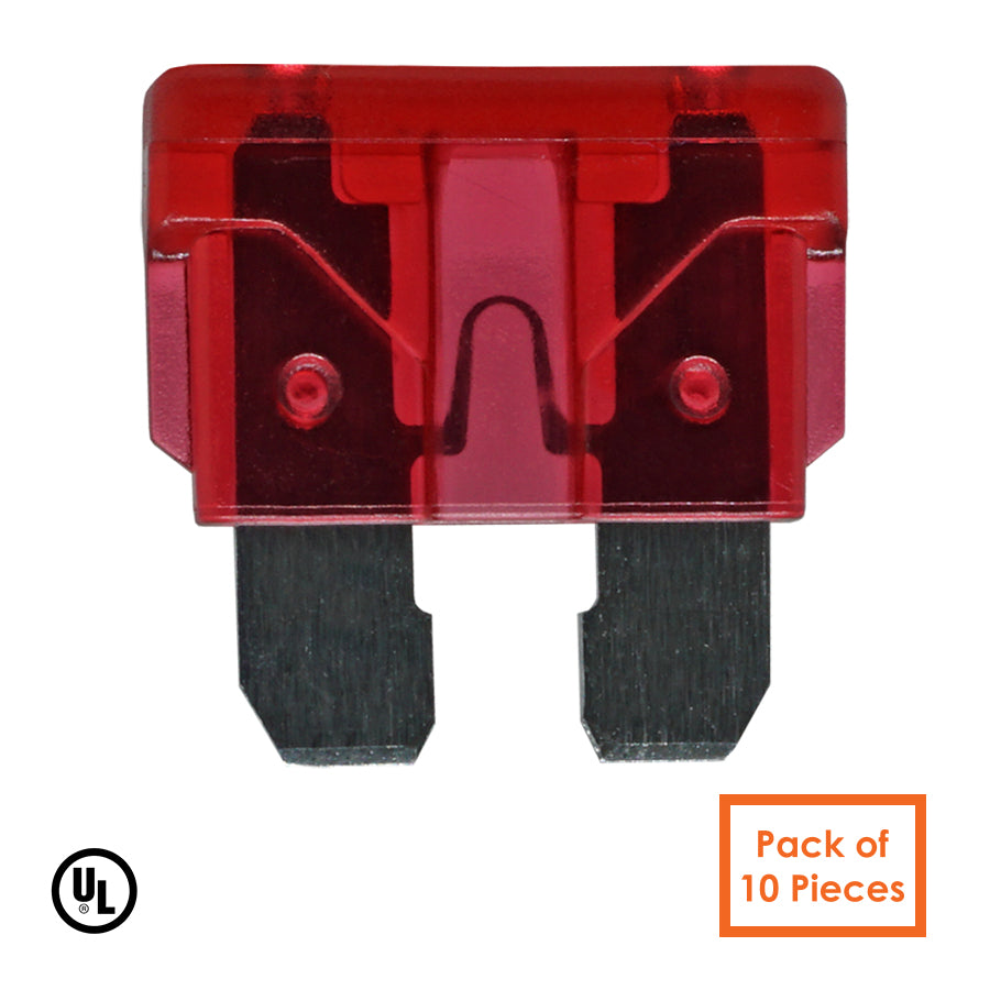 FATC-10A-RED - 10 AMP Automotive Blade Fuses, Marine Blade Fuses, Red, 10 Pieces