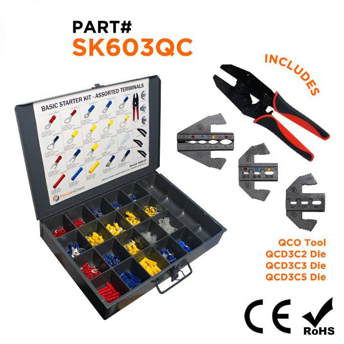 SK603QC - 22 a 10 AWG Surtido Terminales Kit + QC3C2, QCD3C3 & QCD3C5 Tools, 525 piezas, 1 Kit