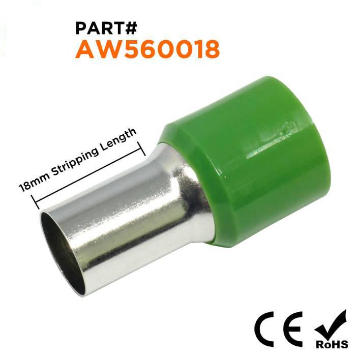 AW560018 - 0 & 1/0 AWG Single Insulated Punteras, 18mm Pin, Olive Verde, 25 piezas
