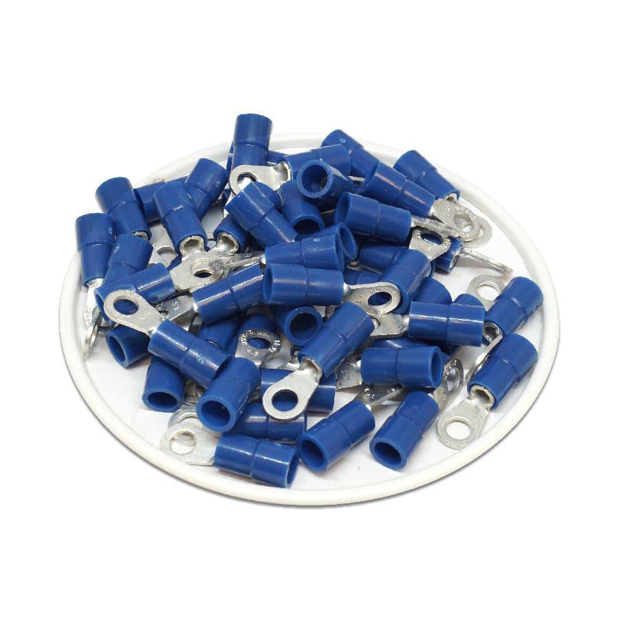 RVYM2-37 - 16 to 14 AWG Molded PVC Vinyl Insulated Ring Terminals, Easy Entry, #6 Stud, 100 Pieces