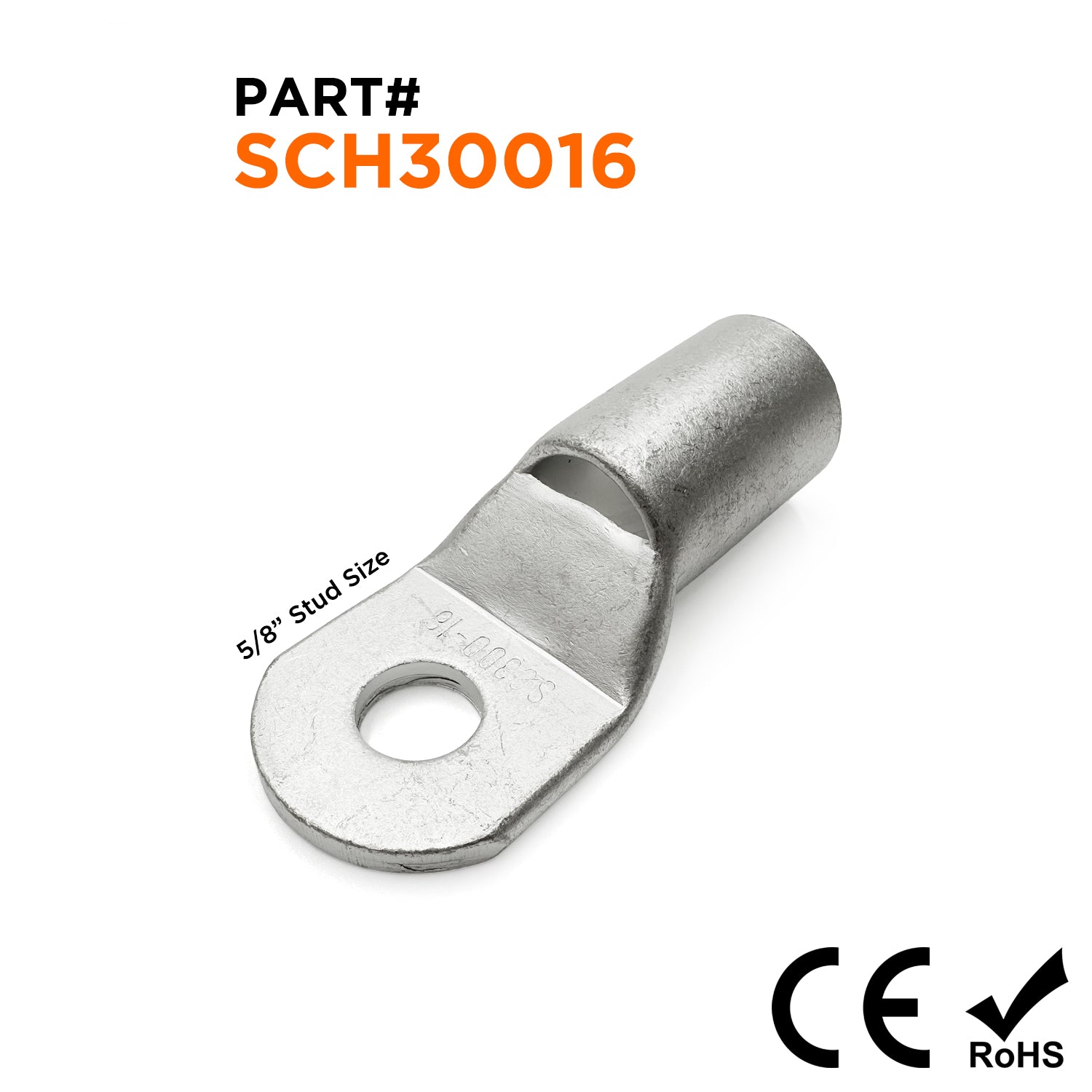 SCH30016 - 500 MCM Non Insulated Tubular Ring Lugs, 5/8" Stud, 1 Piece