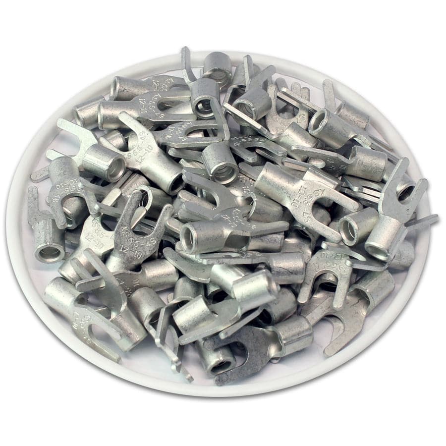 SNBS5-4 - 12 to 10 AWG Non Insulated Spade Terminals, #8 Stud, UL Recognized, 100 Pieces