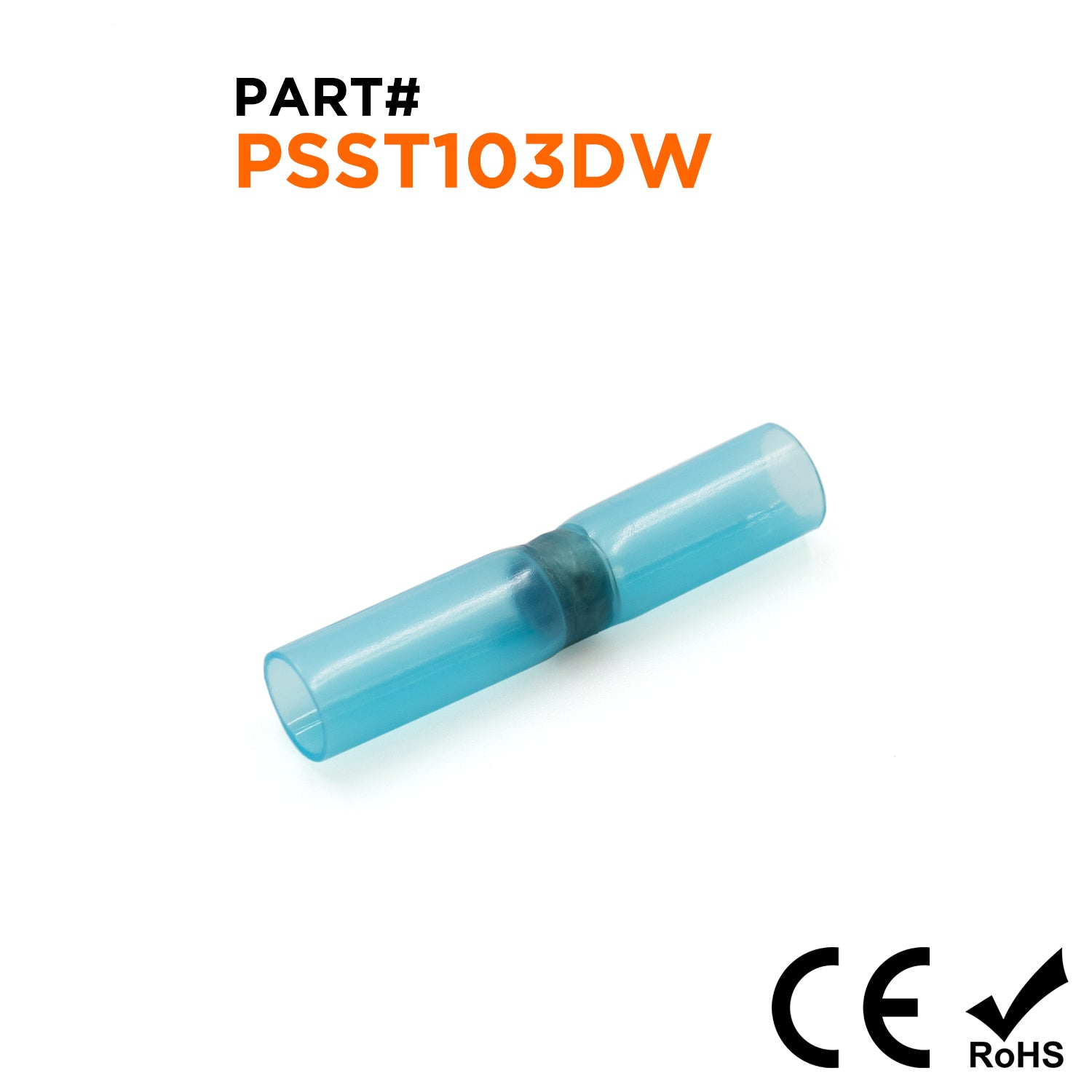 PSST103DW - 16 to 14 AWG Heat Shrink Solder Sleeves, Double Wall, No Printing, Blue, 25 Pieces