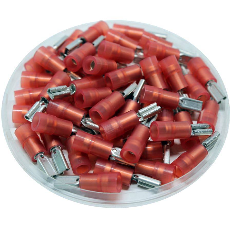 FDNYD1-110(5) - 22 to 16 AWG Nylon Insulated Quick Disconnects, Female, Double Crimp, UL Recognized, 100 Pieces