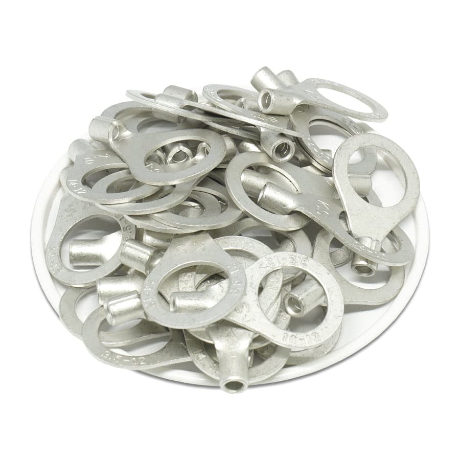 RNB3-12 - 14 to 12 AWG Non Insulated Ring Terminals, 1/2" Stud, 100 Pieces