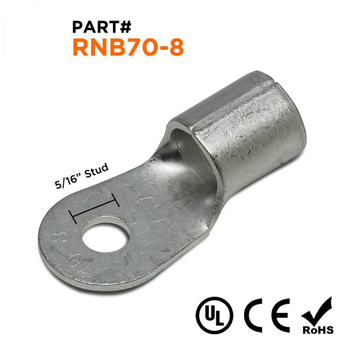 2/0 AWG Non Insulated Ring Terminals, 5/16" Stud, UL Approved, 10 Pieces - RNB70-8