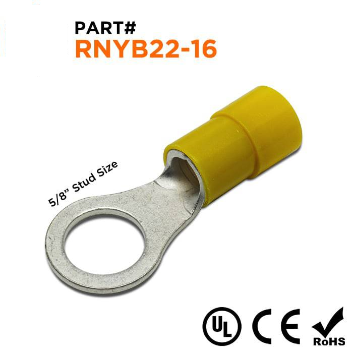 RNYB22-16 - 4 AWG Con aislamiento de nailon Terminales de anillo, 5/8" Orificio, 10 piezas