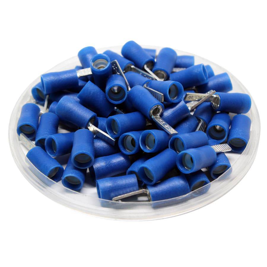 DBD2-10 - 16 to 14 AWG Vinyl PVC Insulated Flat Blade Terminals, Double Crimp, 10mm Pin, UL Recognized, 100 Pieces