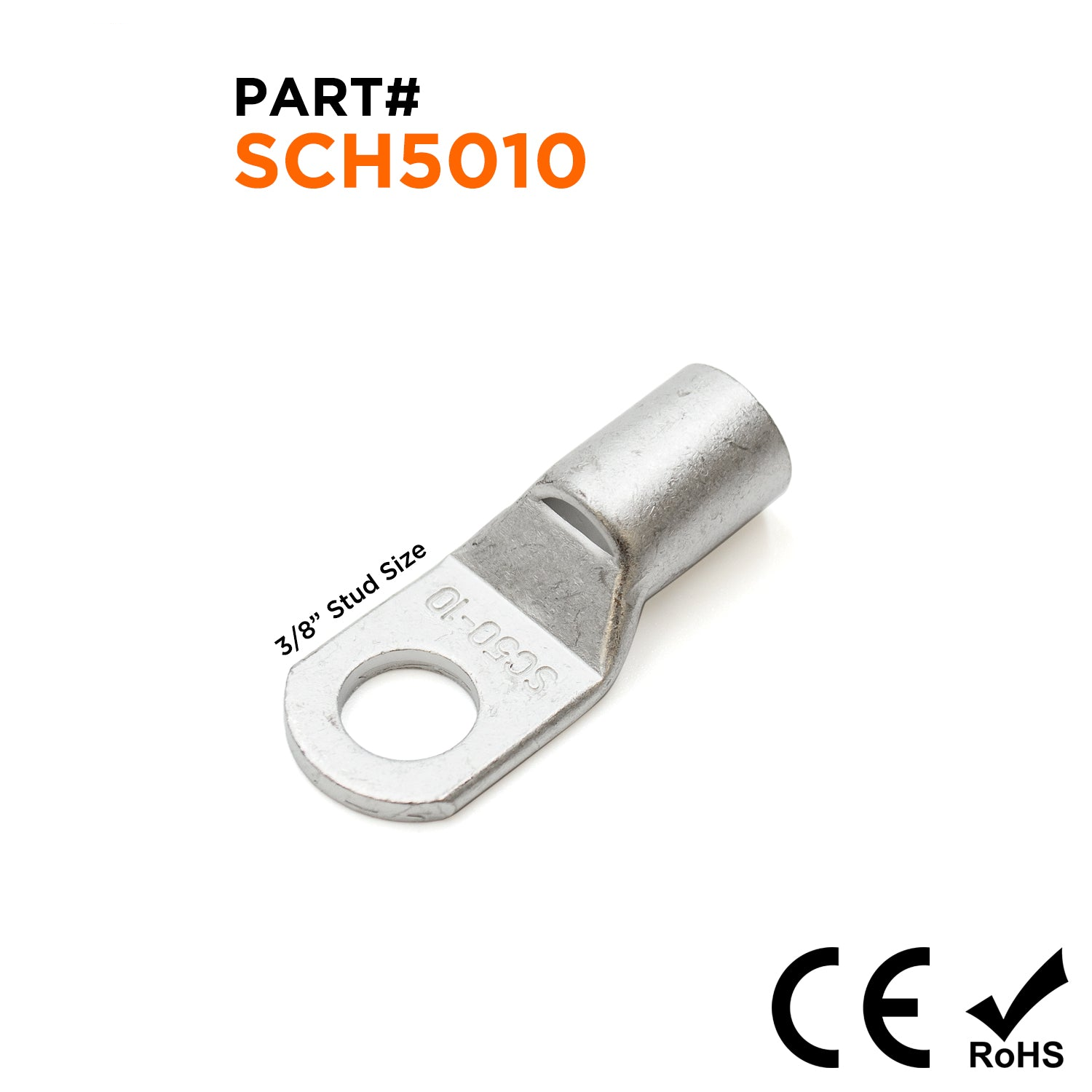 SCH5010 - 1 AWG Non Insulated Tubular Ring Lugs, 3/8" Stud, 10 Pieces