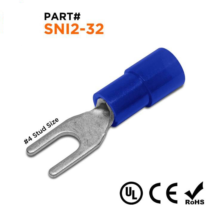SNI2-32 - 16 a 14 AWG Polycarbonate Terminales de horquilla, #4 Orificio, 100 piezas