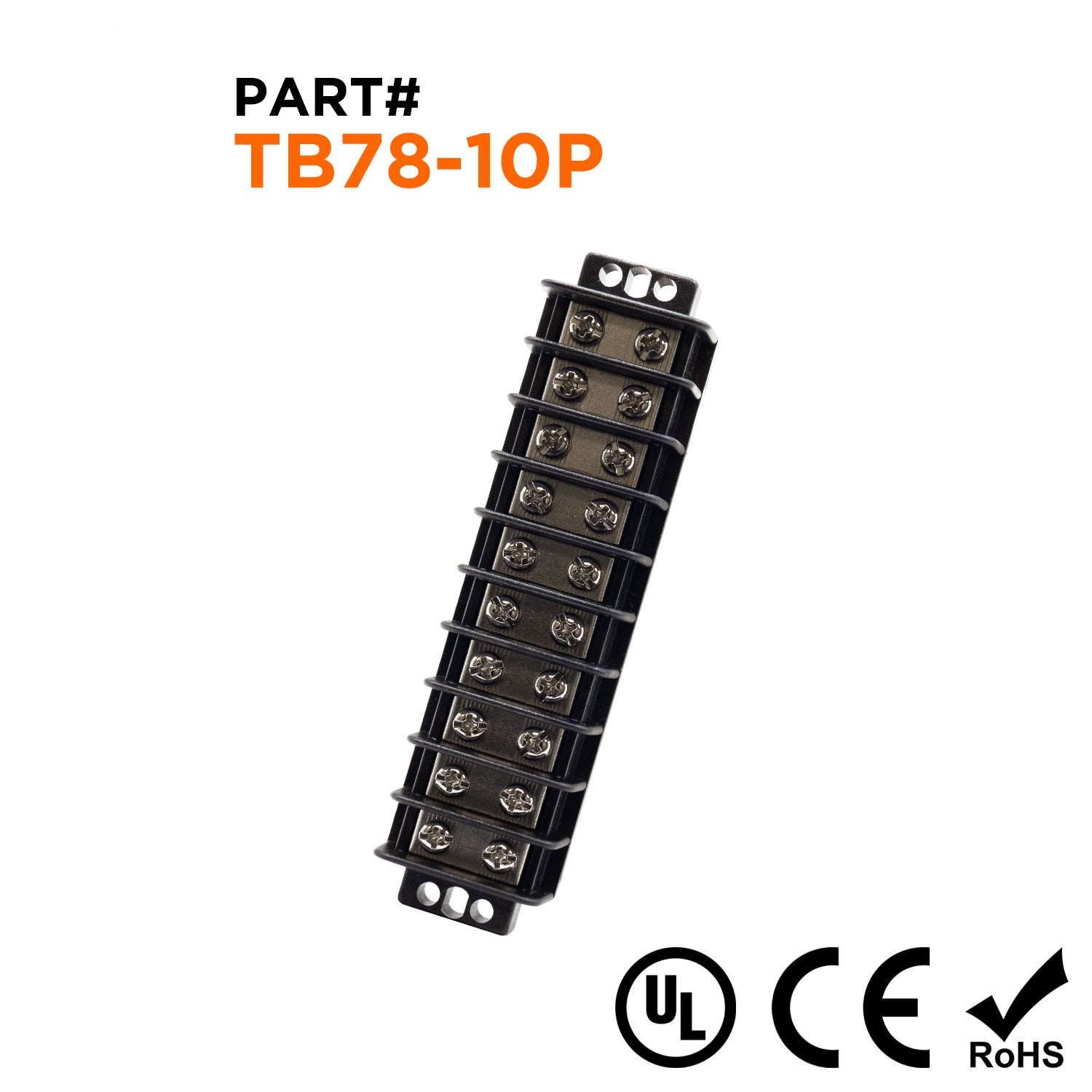 TB78-10P - Barrier Strip Terminal Block, Terminal Strip, 10 Pole Double Row, 20A, 300V, UL Approved, 1 Piece