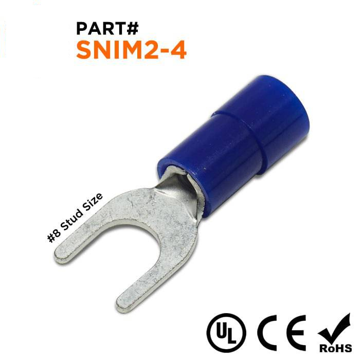 SNIM2-4 - 16 to 14 AWG Polycarbonate Spade Terminals, #8 Stud, 100 Pieces