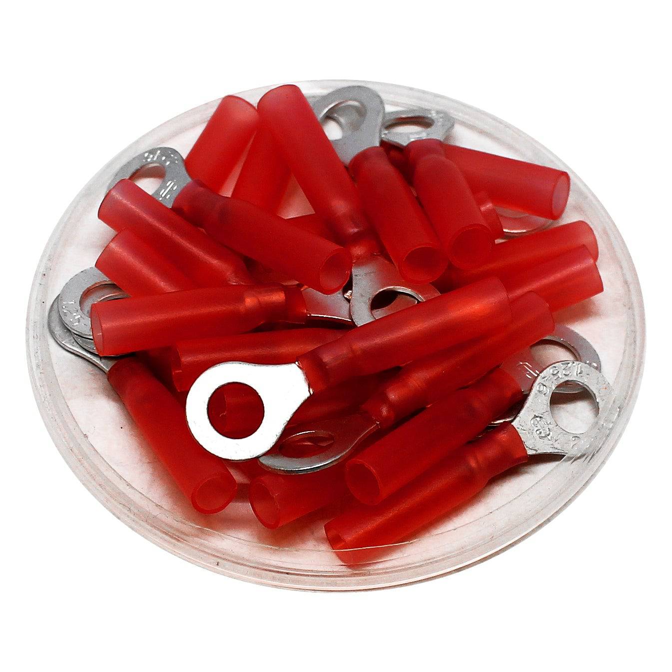 22 to 16 AWG Heat Shrink Ring Terminals, 1/4" Stud, Polyethylene, 25 Pieces - RHT1-6