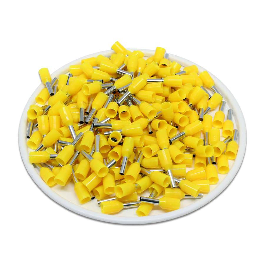 AW10006 - 18 & 17 AWG Insulated Wire Ferrules, 6mm Pin, Yellow, UL Recognized, 500 Pieces