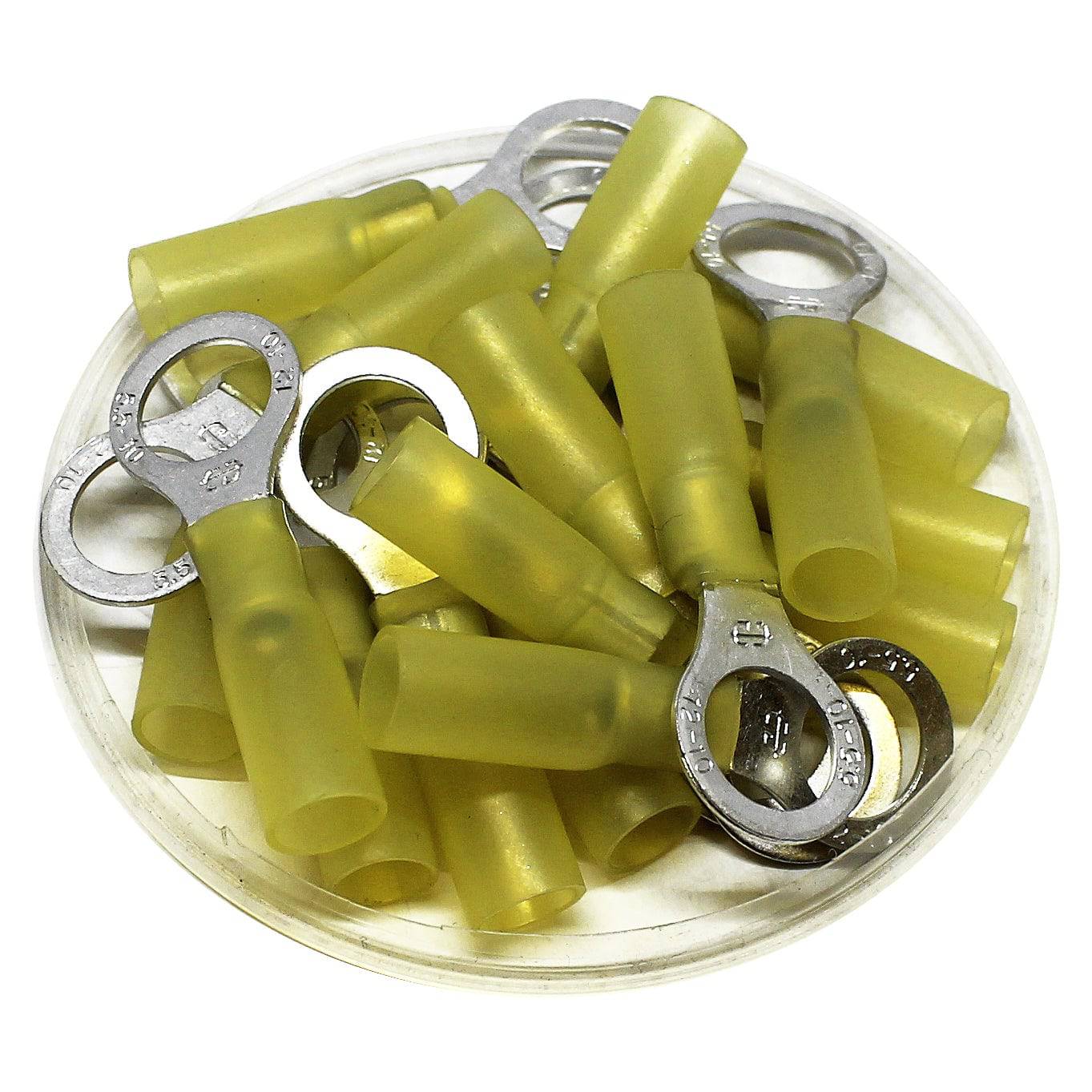 RHT5-10 - 12 to 10 AWG Heat Shrink Ring Terminals, 3/8" Stud, Polyethylene, 10 Pieces