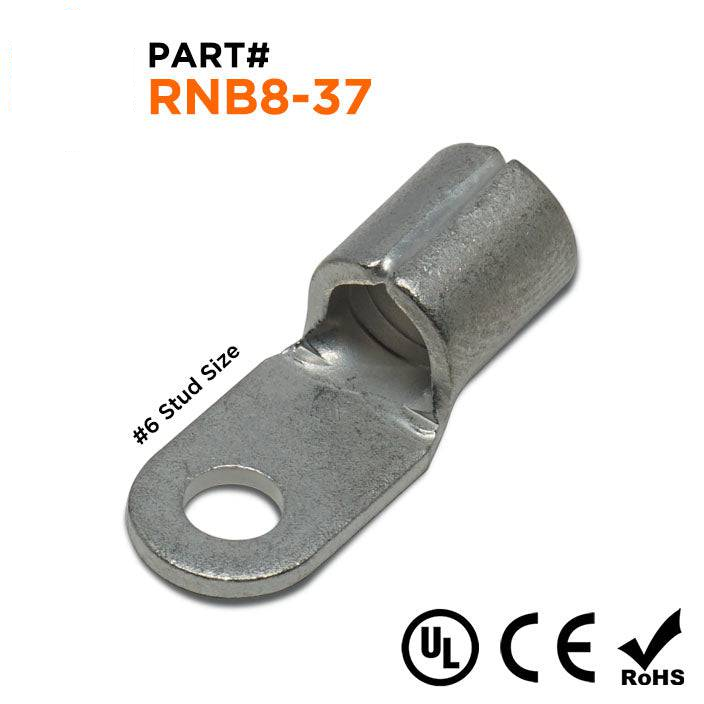 8 AWG Non Insulated Ring Terminals, #6 Stud, UL Approved, 25 Pieces - RNB8-37