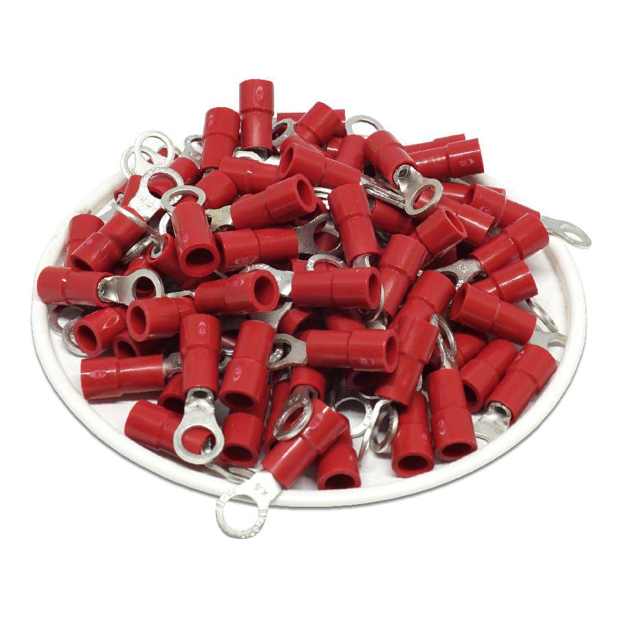 RVYS1-4 - 22 to 16 AWG Molded PVC Vinyl Insulated Ring Terminals, Easy Entry, #8 Stud, 100 Pieces